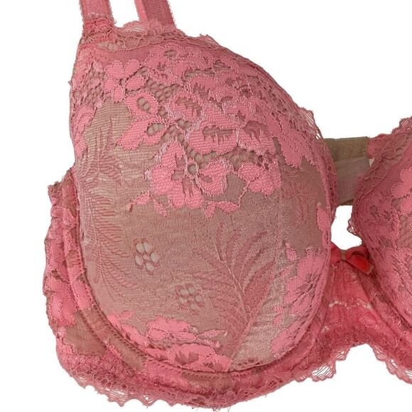 Victorias Secret Dream Angels Lined Demi Bra Size 34D Pink Underwired Sexy Lace - Picture 2 of 12